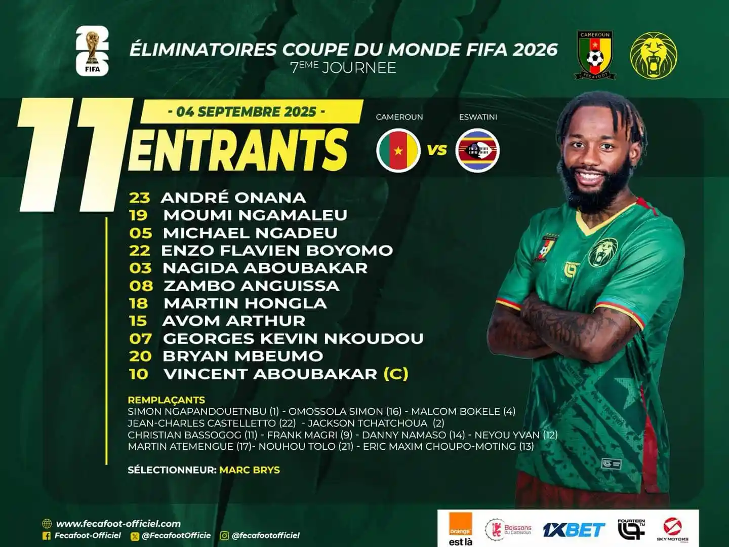 Compositions officielles : Cameroun – Eswatini, découvrez les Lions alignés !