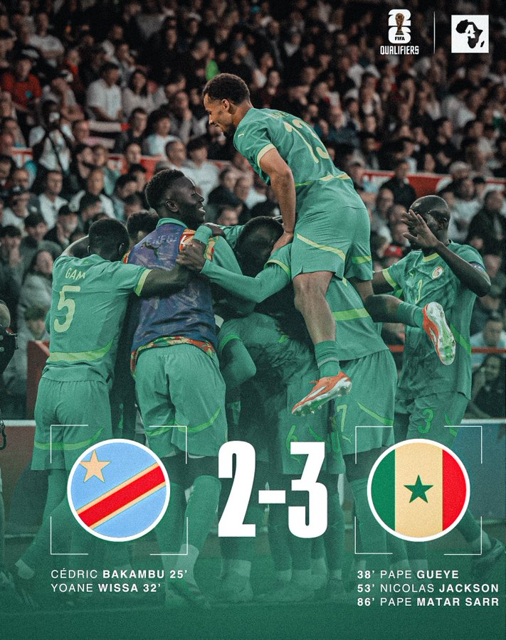 CdM 2026 (Q) : Le Sénégal fait taire la RD Congo, le Cap-Vert en rêve déjà ! 2 CdM 2026 (Q) : Le Sénégal fait taire la RD Congo, le Cap-Vert en rêve déjà !