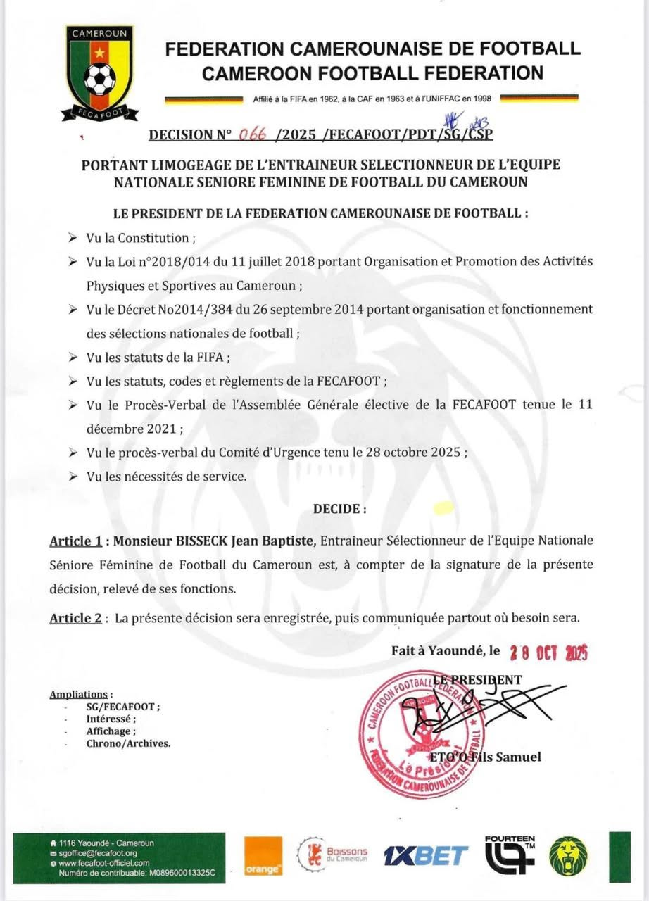 Cameroun : Samuel Eto’o frappe fort et vire le coach des Lionnes Indomptables