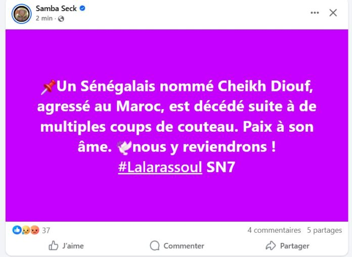 Urgent : C. Diouf mortellement poignardé au Maroc après la victoire du Sénégal (photo)