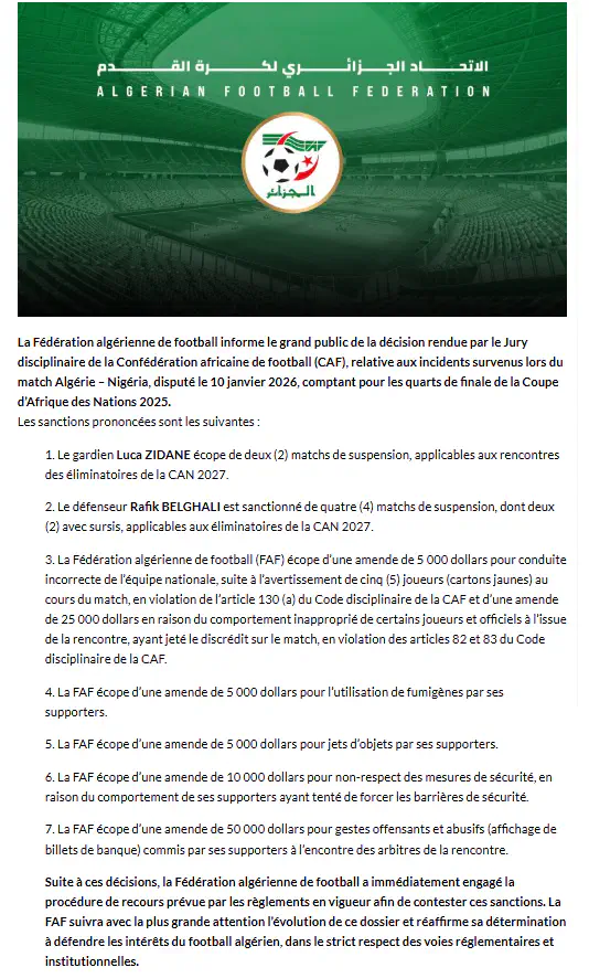 CAN 2025 : après le Sénégal, la CAF sanctionne lourdement un autre pays